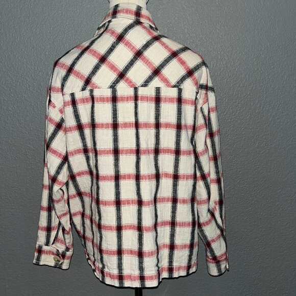 ZARA Plaid Oversized Italian Fabric Shacket Shirt Jacket - Cream Red & Black  XS - Picture 5 of 15